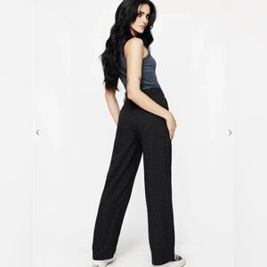 Disturbia Ziggy Check Straight Leg Trousers Wide Leg Checkered Pants - Black US6